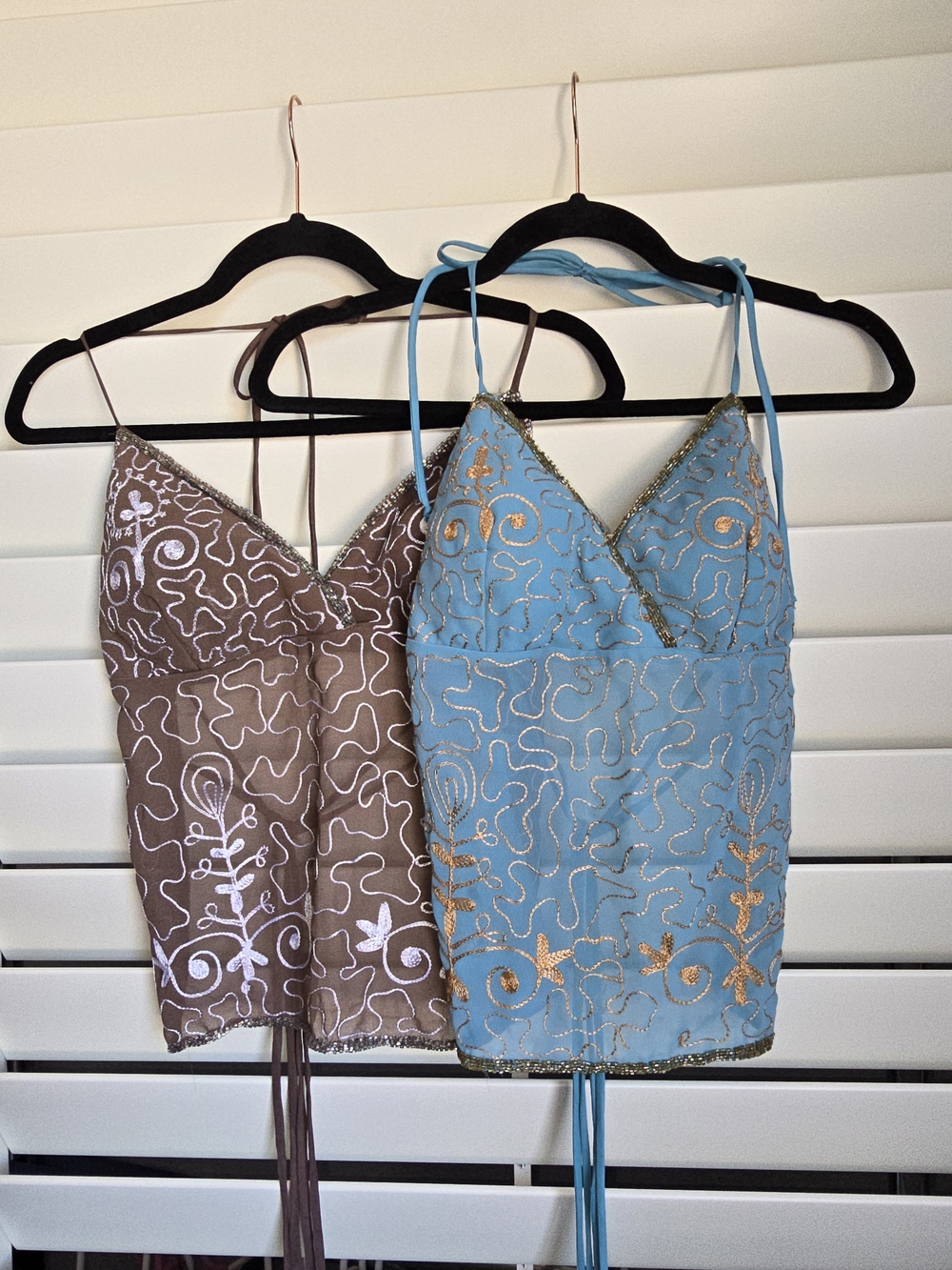 VINTAGE Y2K Seduction Beaded Mesh Halter Tops Sister Set Bundle  Size Medium